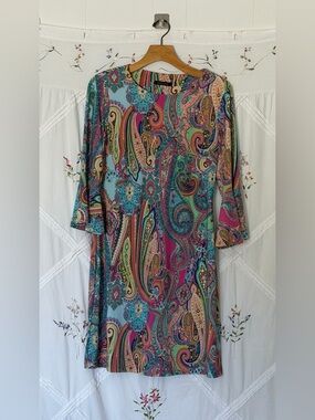 Tommy Hilfiger Multicolor Paisley Long-Sleeve Midi Dress